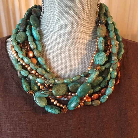 HP 1/17 💟 Turquoise Pearls Sterling Necklace - Picture 3 of 8